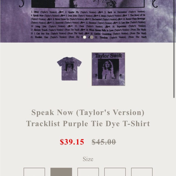 SPEAK NOW (TAYLOR'S VERSION) TRACKLIST PURPLE TIE DYE T-SHIRT - Picture 3 of 5